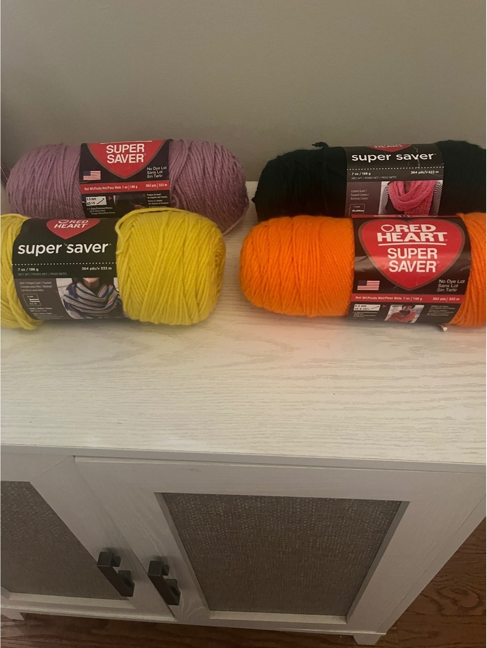 Red Heart Super Saver Yarn Bundle - Purple, Black, Yellow, and Orange - 7 oz Ske